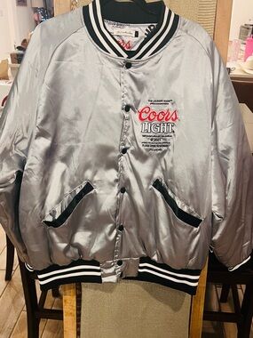 The Laundry Room Silver Satin Coors Jacket with Red and Black Graphics